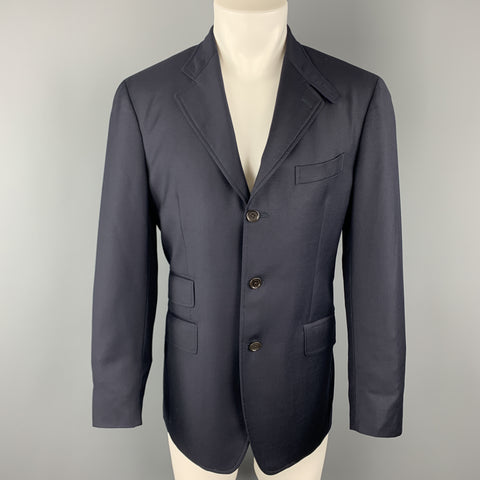 ETRO Size 40 Navy Solid Wool Notch Tab Lapel Sport Coat