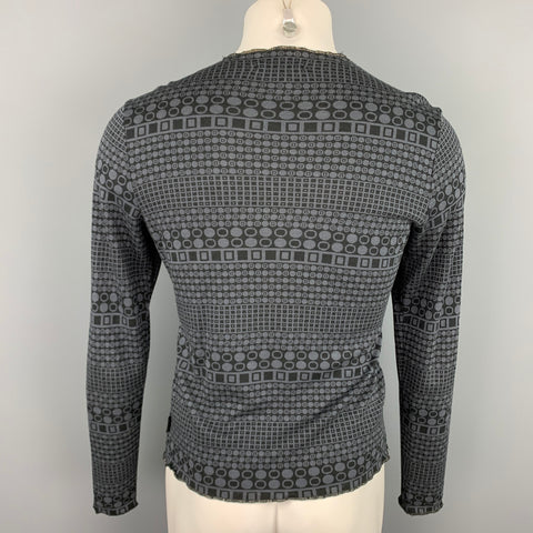 ARMAND BASI Size M Navy & Black Geometric Lyocell / Cotton Crew-Neck Pullover