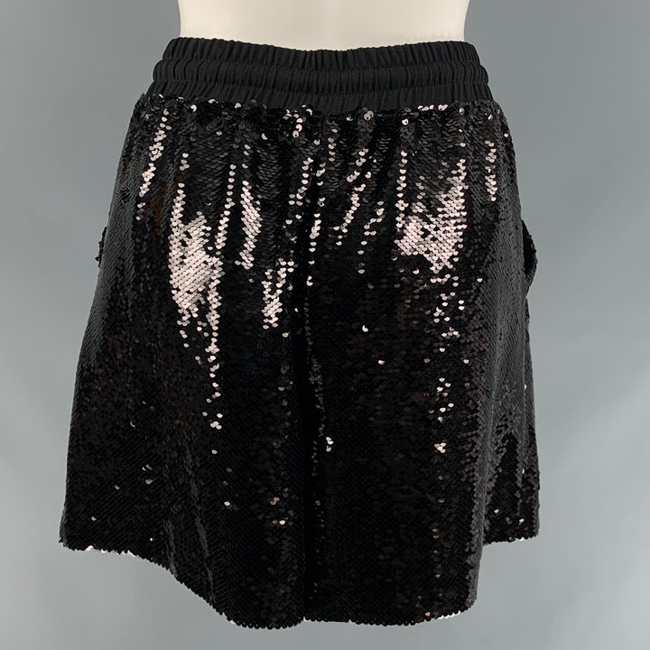 EMPORIO ARMANI Size 8 Black Sequined Polyester Drawstring Shorts