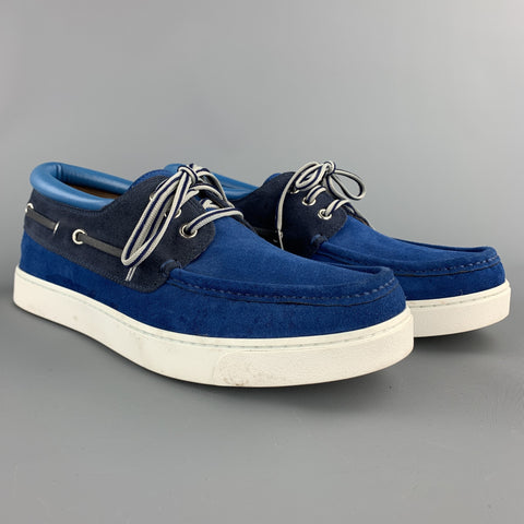 GIANVITO ROSSI Size 8 Blue Two Toned Suede Boat Lace Up Shoes