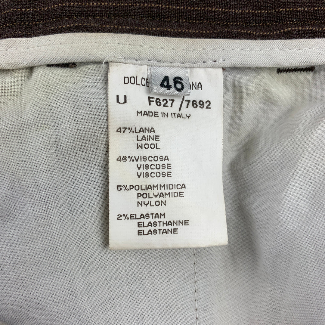 DOLCE & GABBANA Size 30 Brown Stripe Wool Blend Zip Fly Casual Pants