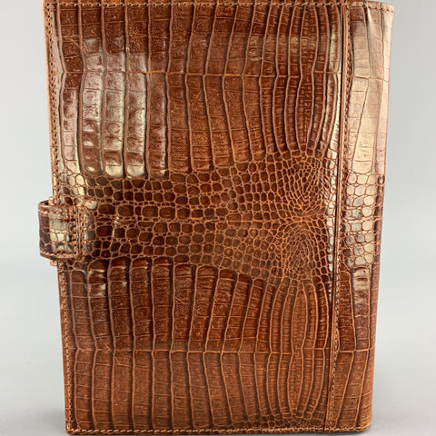 Étui de planificateur en cuir beige gaufré alligator TUMI