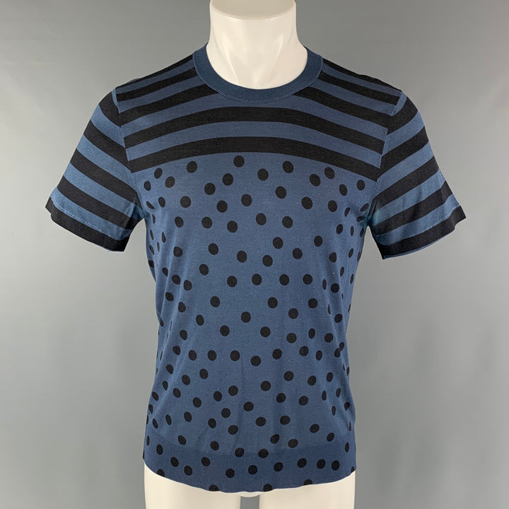 DOLCE & GABBANA Size S Blue Black Polka Dot Silk Short Sleeve T-shirt