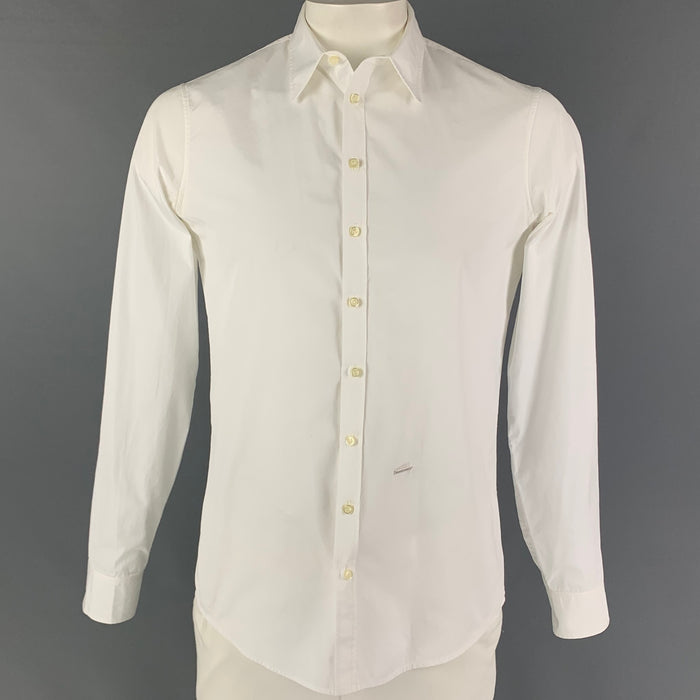 DSQUARED2 Size L White Cotton Button Down Long Sleeve Shirt