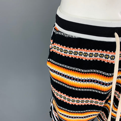 JOHN ELLIOTT Size S Black Orange Print Cotton Nogales Basketball Shorts
