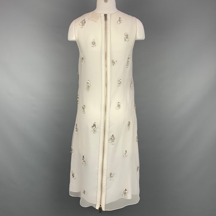 GIVENCHY SS 2021 Size 4 Cream Polyester Crystal Embellished Organza Shift Dress
