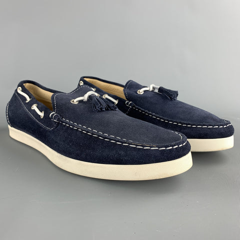 BLOOMINGDALE'S Size 9 Navy Suede Tassel Boat Shoe Loafers
