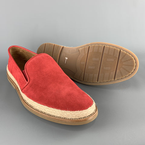 AQUATALIA Size 11 Red Suede Braided Trim Rubber Sole Loafers