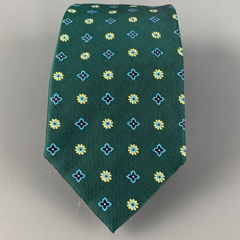 MASSIMO BIZZOCCHI Green Yellow Abstract Floral Silk Tie