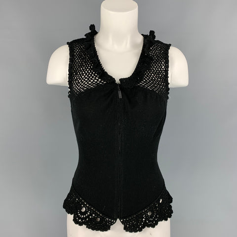 CHANEL Talla 8 Blusa sin mangas de algodón de crochet negra