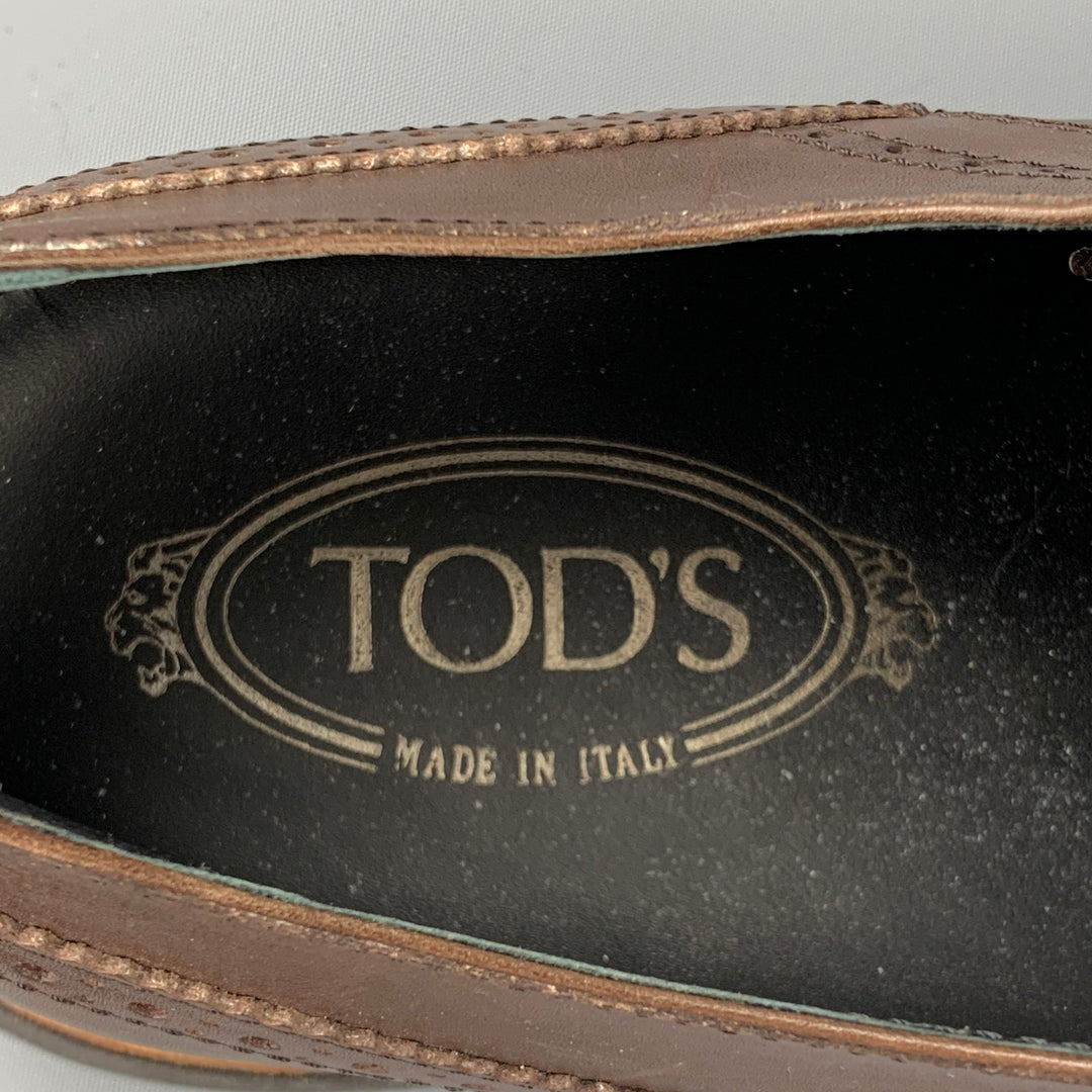 TOD'S Size 10.5 Brown Perforated Wingtip Leather Lace Up Shoes