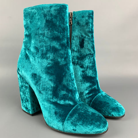 DRIES VAN NOTEN Size 8.5 Turquoise Velvet Ankle Boots