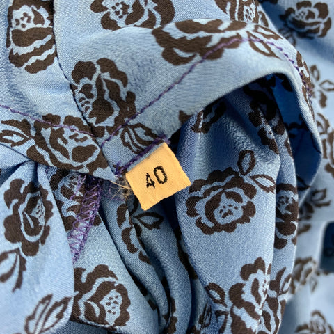 GIANNI VERSACE Size 4 Blue Black Silk Floral Ruched Casual Top