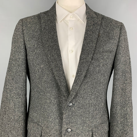 JOHN VARVATOS Size 42 Charcoal White Grey Wool Blend Sport Coat