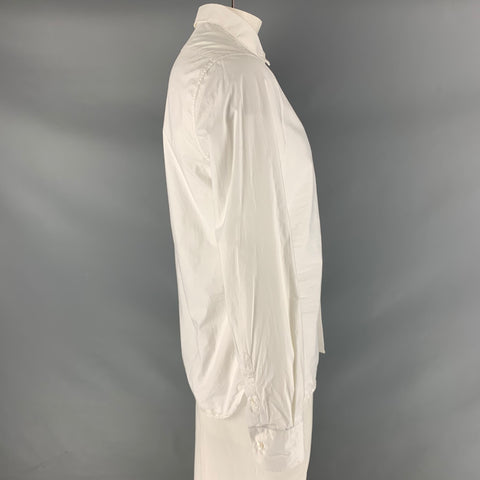 CP COMPANY Size L White Solid Cotton Button Up Long Sleeve Shirt