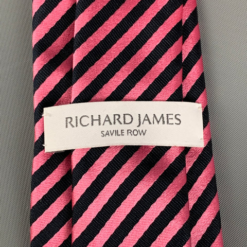 RICHARD JAMES Pink Black Diagonal Stripe Silk Tie