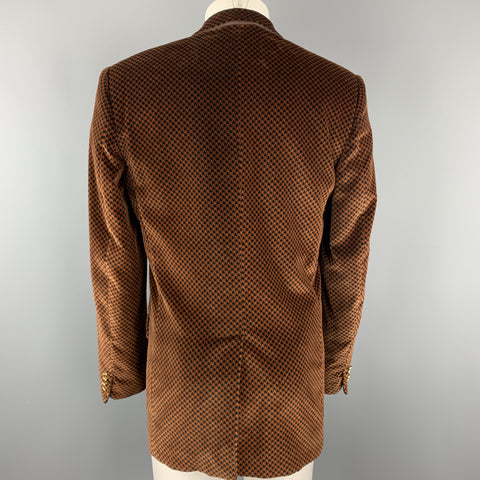 DOLCE & GABBANA Size 39 Black & Copper Houndstooth Velvet Sport Coat