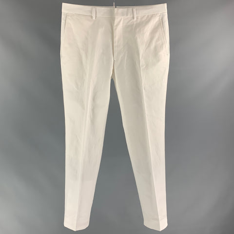 CUSTOM MADE Size 32 White Cotton / Linen Zip Fly Dress Pants