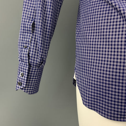 TOM FORD Size S Navy & White Plaid Cotton Button Up Long Sleeve Shirt