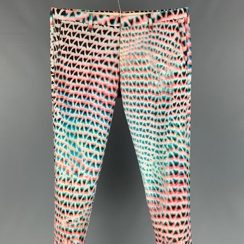 PAUL SMITH Taille 32 Pantalon habillé en coton imprimé rose et aqua avec braguette zippée