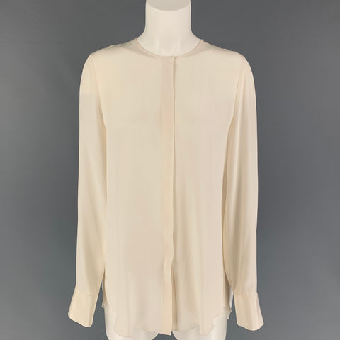 DEREK LAM Size 4 Cream White Silk Pleated Long Sleeve Blouse