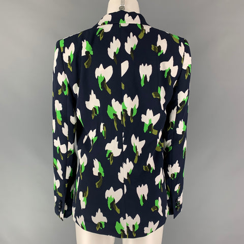 ESCADA Taille 6 Veste surdimensionnée en viscose à imprimé abstrait bleu marine et blanc