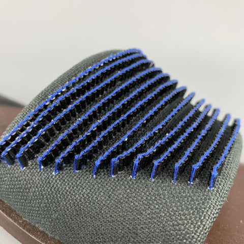 BOTTEGA VENETA Size 7.5 Navy Blue Black Beaded Canvas Strap Brown Leather Sandals