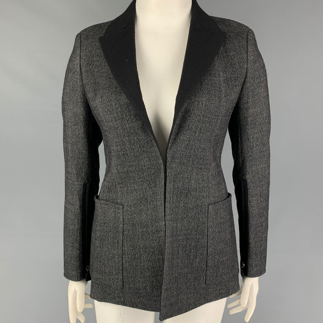 AKRIS Size 8 Black Grey Wool Nailhead Jacket Blazer