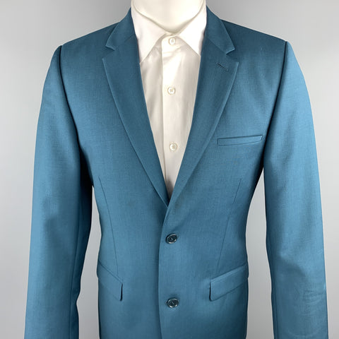 CALVIN KLEIN COLLECTION Size 38 Wool Notch Lapel Teal Sport Coat