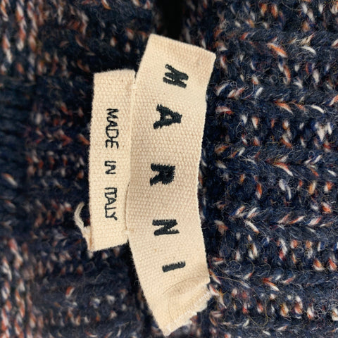 MARNI Size XS Navy & Brick Knitted Checkered Wool Crew-Neck Sweater