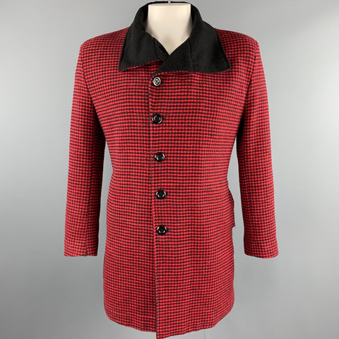 ZUNEPOAR Size XXL Red & Black Houndstooth Cotton Peacoat