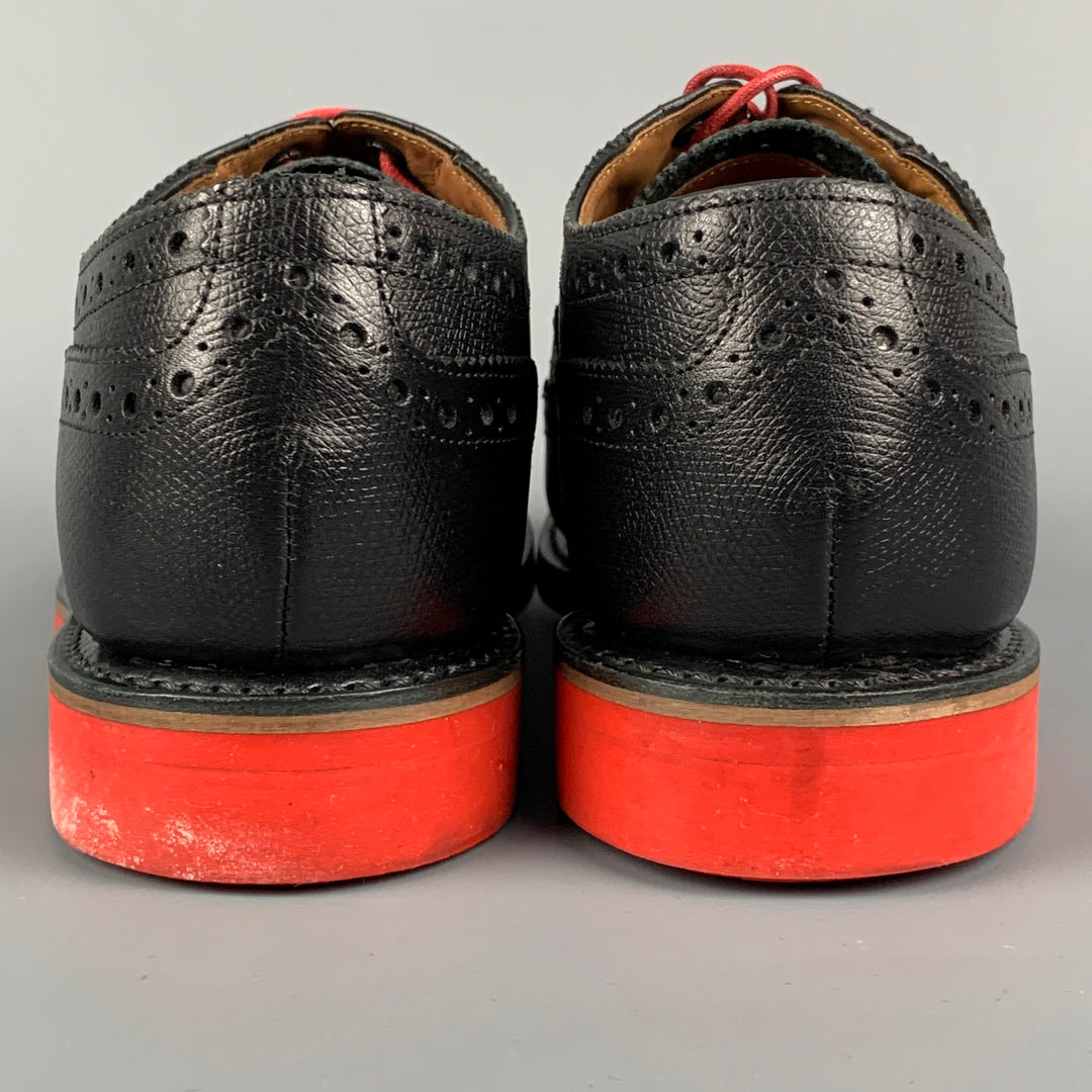 GRENSON Size 8.5 Black & Red Perforated Leather Wingtip Lace Up Shoes