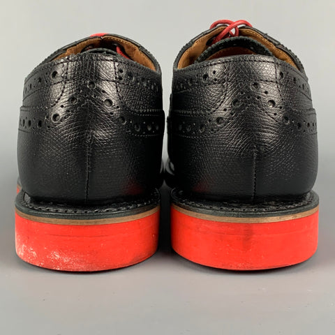 GRENSON Size 8.5 Black & Red Perforated Leather Wingtip Lace Up Shoes