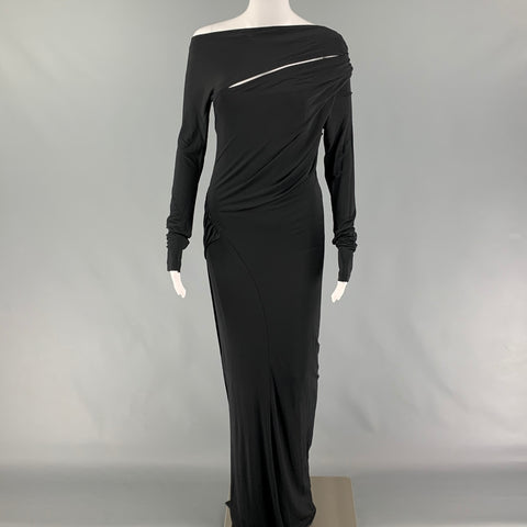 DONNA KARAN Size M Black Viscose Draped Long Dress