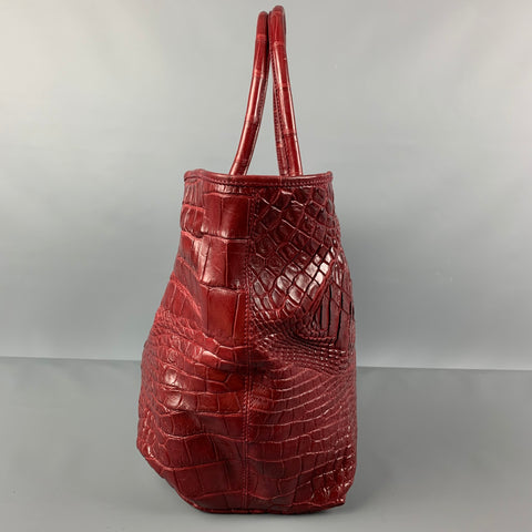 GENUINE CROCODILE SKIN Burgundy Crocodile Tote Handbag