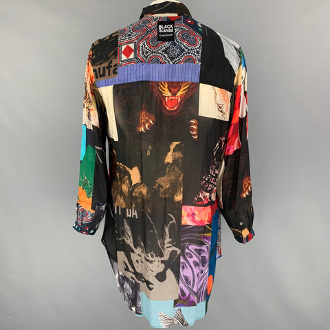 YOHJI YAMAMOTO BLACK SCANDAL Size XL Multi-Color Print Cupro Tencel Tunic Long Sleeve Shirt