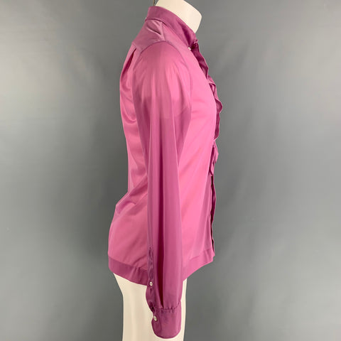 PRADA Talla S Camisa de manga larga con botones de poliamida con volantes y lavanda