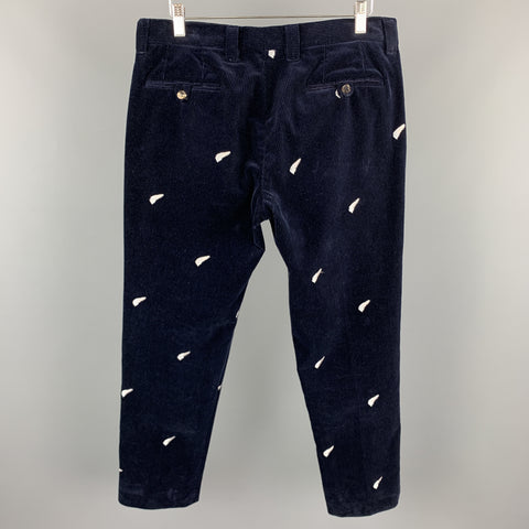 MICHAEL BASTIAN Size 32 x 28 Navy Embroidery Corduroy Dress Pants