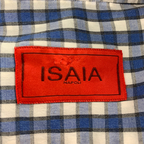 Camisa ISAIA Talla XL Manga Larga Algodón Cuadros Azul Blanco