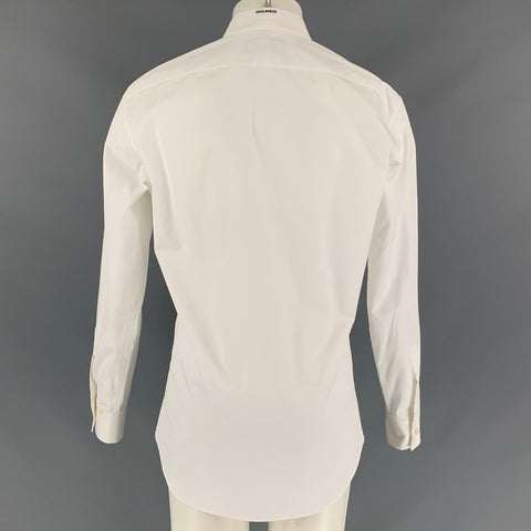 DSQUARED2 Size S White & Gold Cotton Hidden Placket Long Sleeve Shirt