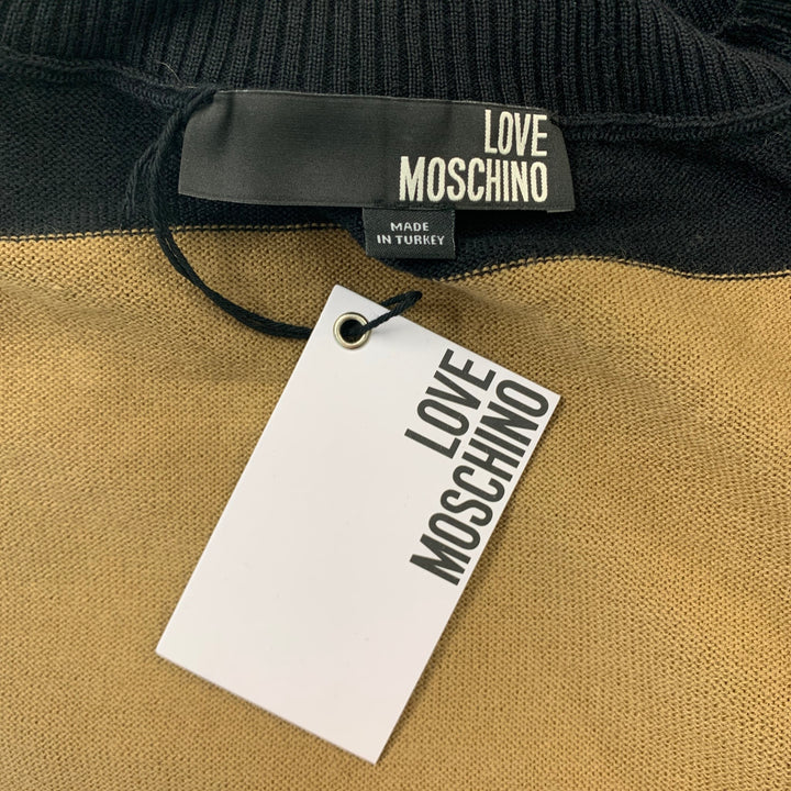 LOVE MOSCHINO Size 6 Beige Black Wool / Acrylic Color Block Front Pockets Gold Stars Pullover