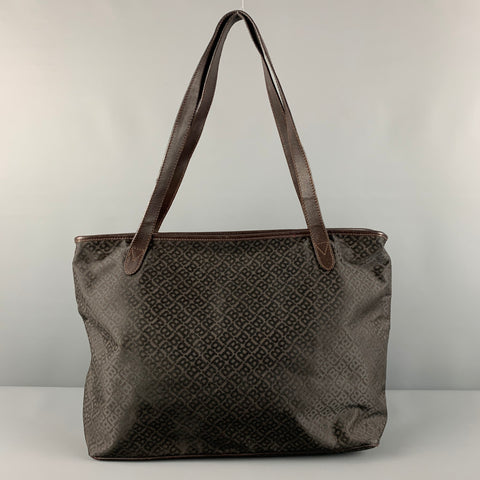 BALLY Brown Monogram Nylon Leather Tote Handbag