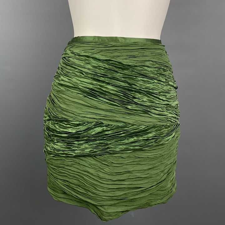CATHERINE MALANDRINO Talla 4 Minifalda de seda fruncida verde