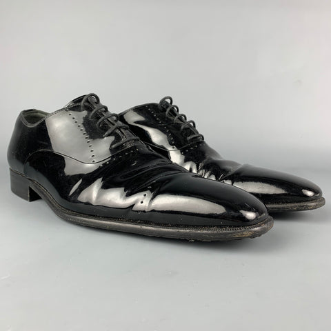BALLY Size 11.5 Black Perforated Patent Leather Lace Up Shoes
