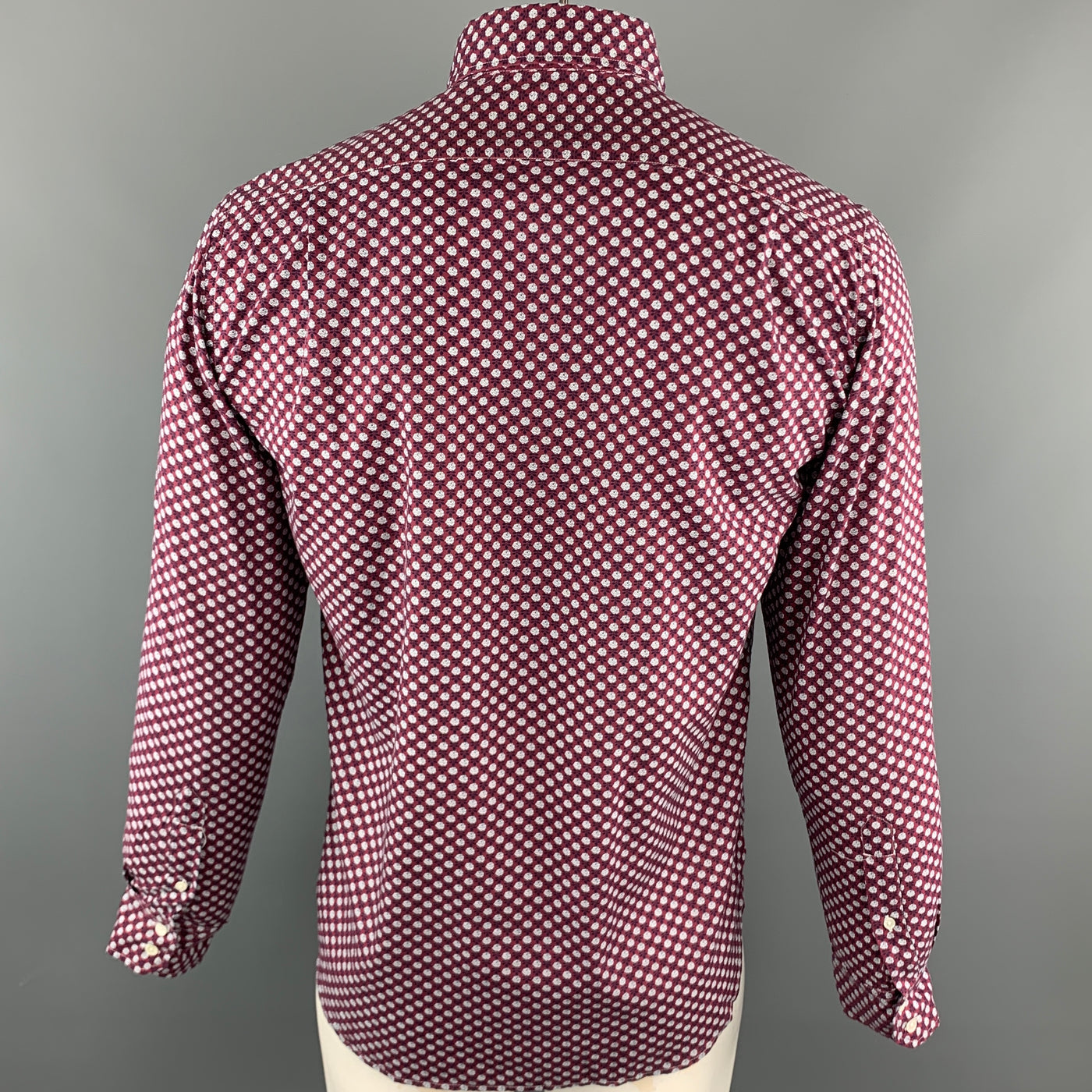 HARTFORD Size M Burgundy & White Floral Cotton Button Up Long Sleeve Shirt