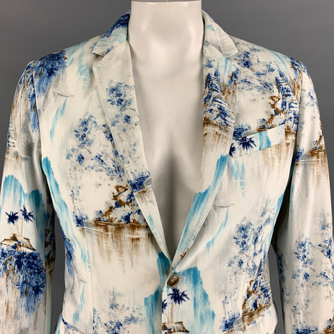 D&G by DOLCE & GABBANA Size 42 Print White Cotton Notch Lapel Sport Coat
