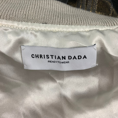 CHRISTIAN DADA Size 36 Black Gold Plaid Silk Blend Bomber Jacket