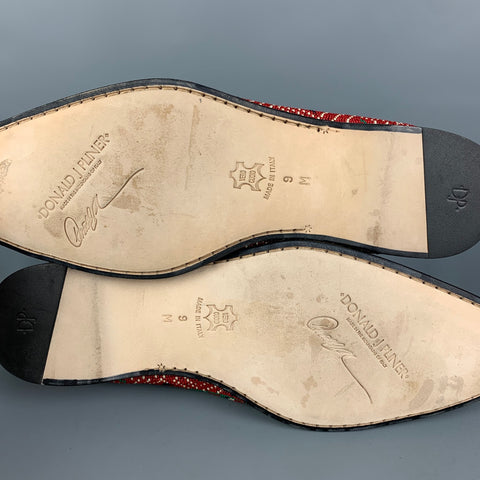 DONALD J PLINER Size 9 Red Navy Green Beaded Leather Slip On Loafers