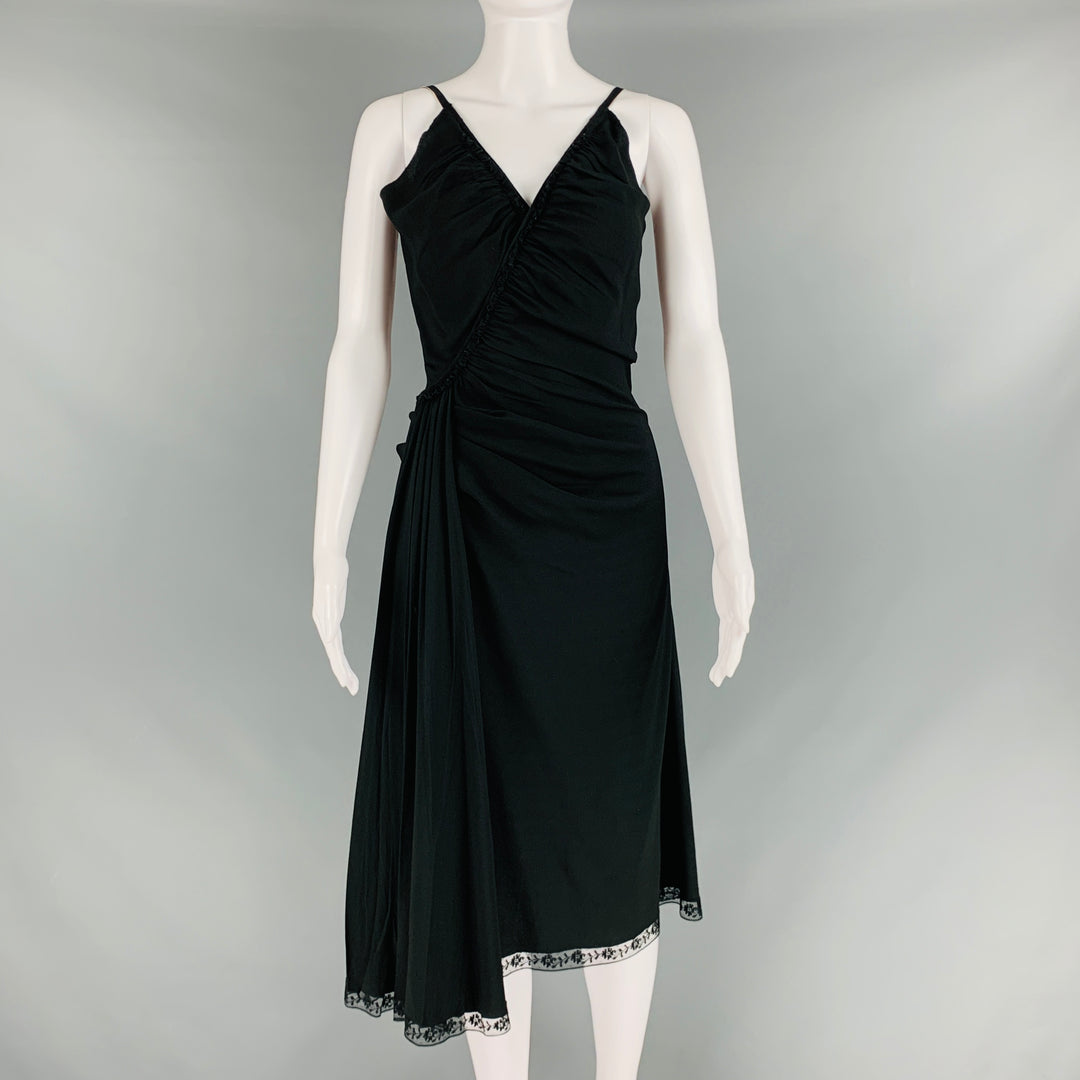 PRADA Size 2 Black Acetate Viscose Ruched Spaghetti Straps Dress PRADA Size 2 Black Acetate Viscose Ruched Spaghetti Straps Dress