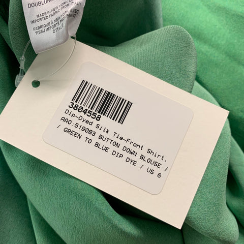 ALEJANDRA ALONSO ROJAS Size 6 Green Blue Silk Ombre Long Sleeve Dress Top